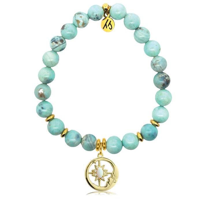 Gold Charm Collection - Robins Egg Agate Gemstone Bracelet with Moonlight Gold Charm