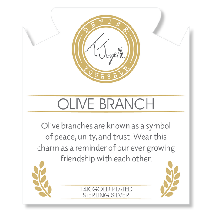 Gold Charm Collection - Robins Egg Agate Gemstone Bracelet with Olive Branch Gold Charm
