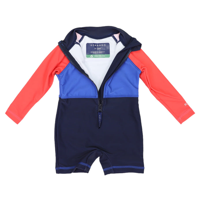 Korango - Contrast Long Sleeve Zip Swim Sunsuit - Red/Navy