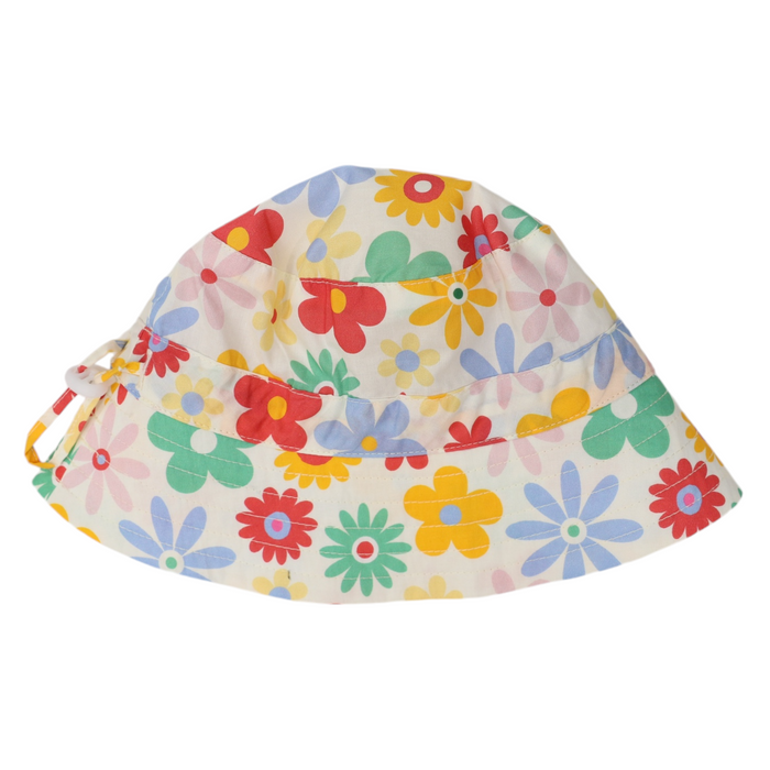 Korango - Flower Print Woven Frill Sun Hat - Cloud