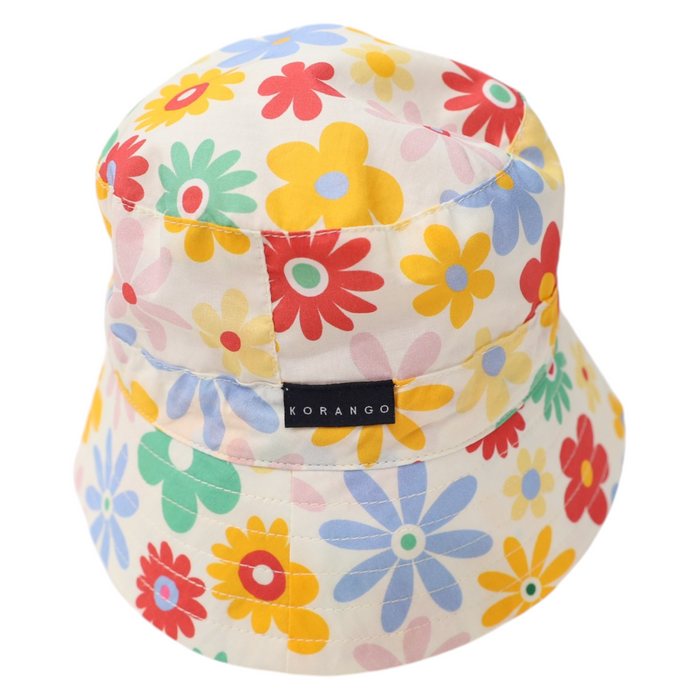 Korango - Flower Print Woven Frill Sun Hat - Cloud