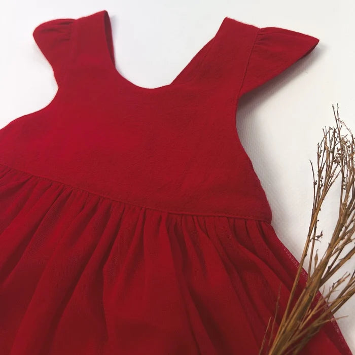 Love Henry - Baby Girls Lottie Dress - Red Linen