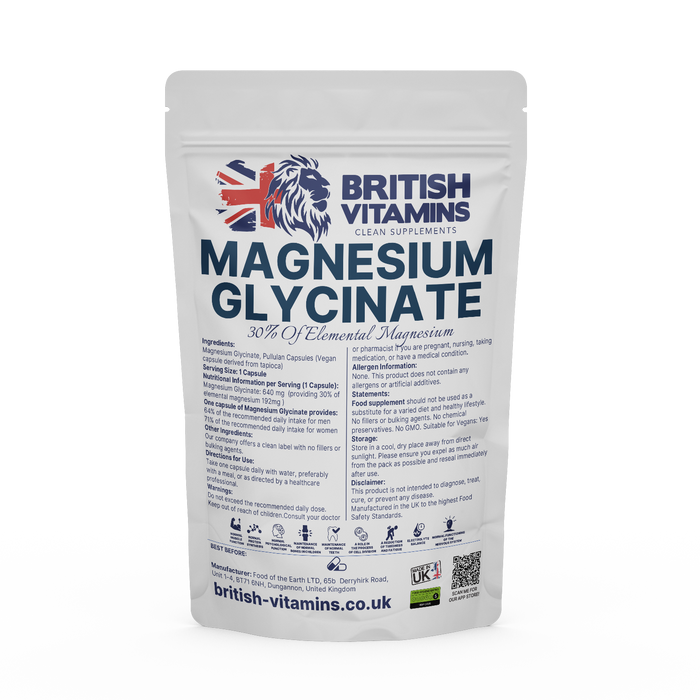 Magnesium Glycinate 640mg - 30% Elemental Magnesium - BritishVitaminsuk