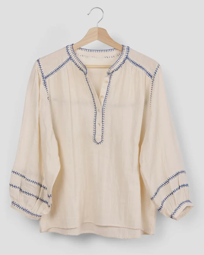 Marie Louise de Monterey - Amelie Feather Stitch Top - Ecru