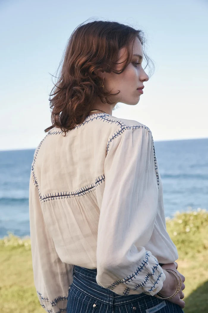 Marie Louise de Monterey - Amelie Feather Stitch Top - Ecru