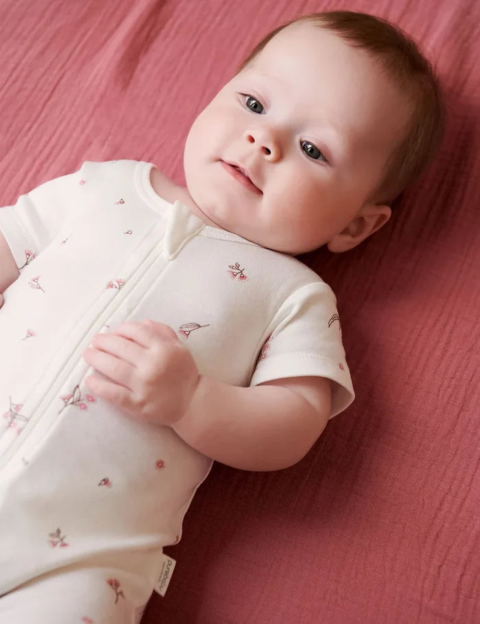 Purebaby - 2 Pack Short Zip Growsuit - Pale Pink Blossom Pack