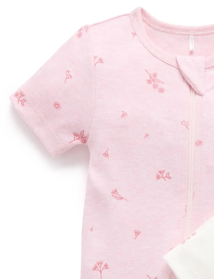 Purebaby - 2 Pack Short Zip Growsuit - Pale Pink Blossom Pack
