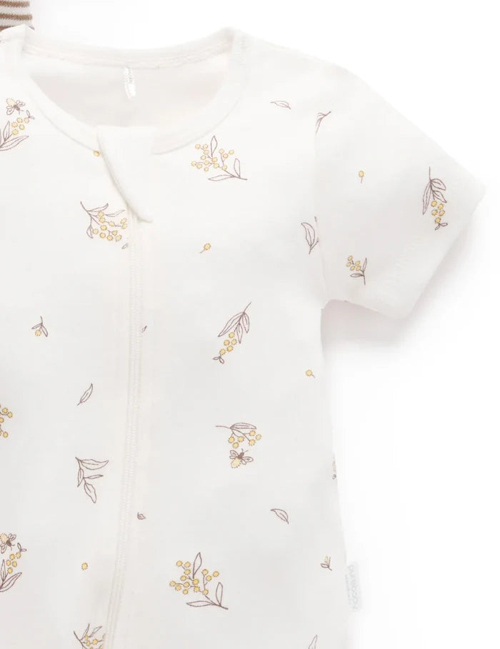 Purebaby - 2 Pack Short Zip Growsuit - Vanilla Wattle Bee Pack