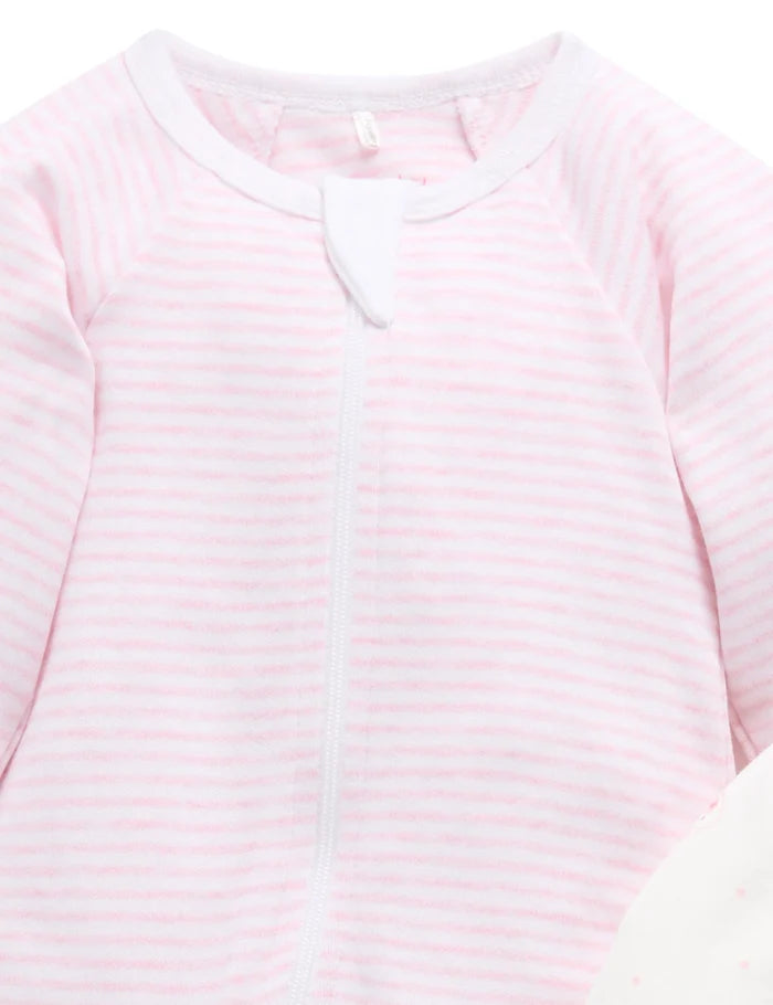 Purebaby - 2 Pack Zip Growsuit - Pale Pink Bear