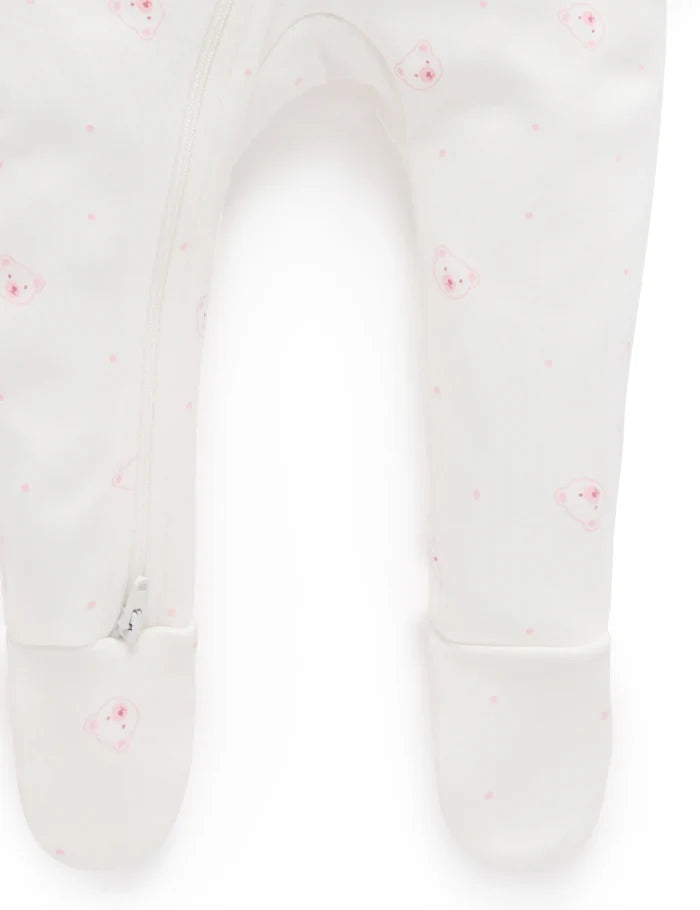Purebaby - 2 Pack Zip Growsuit - Pale Pink Bear