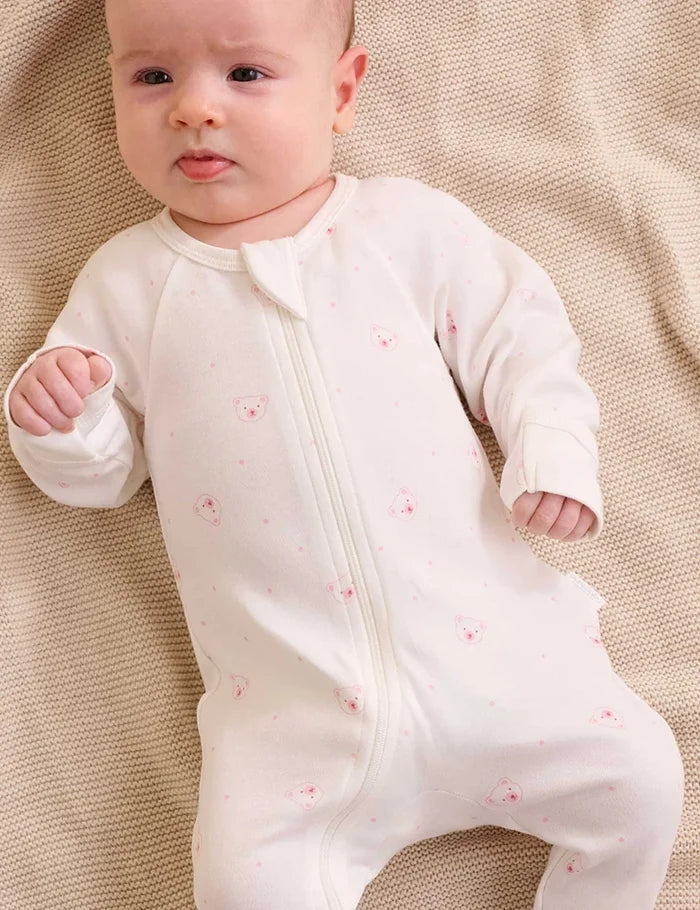 Purebaby - 4 Pack Zip Growsuit - Pink Bear