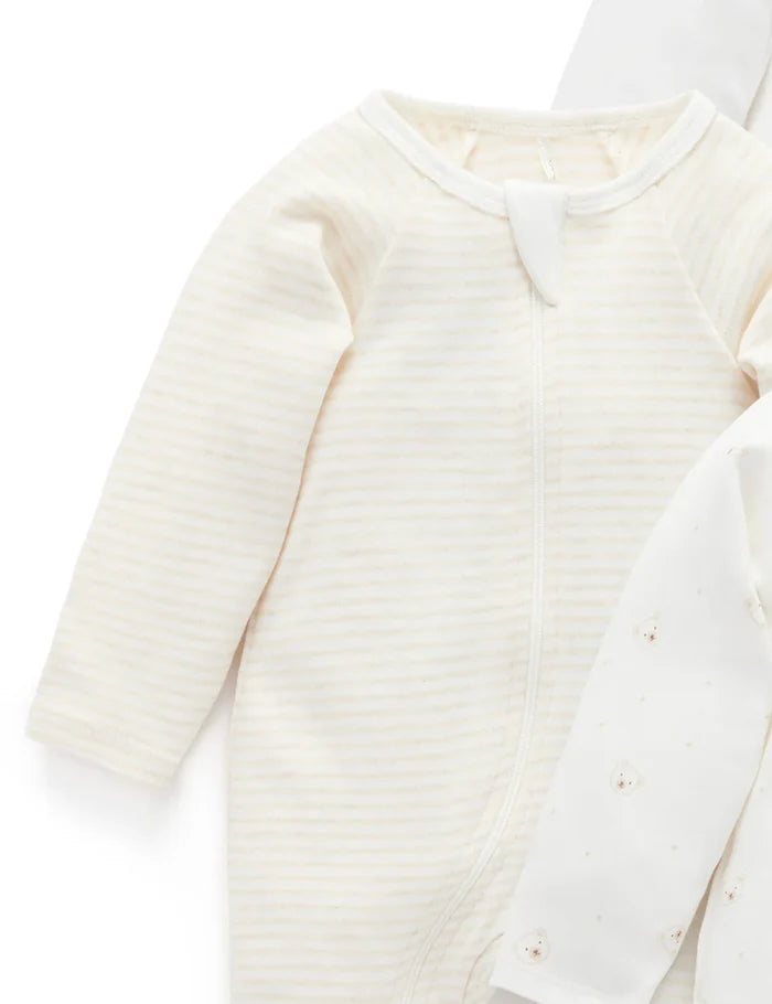 Purebaby - 4 Pack Zip Growsuit - Vanilla Bear Pack