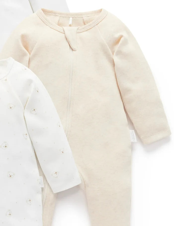 Purebaby - 4 Pack Zip Growsuit - Vanilla Bear Pack