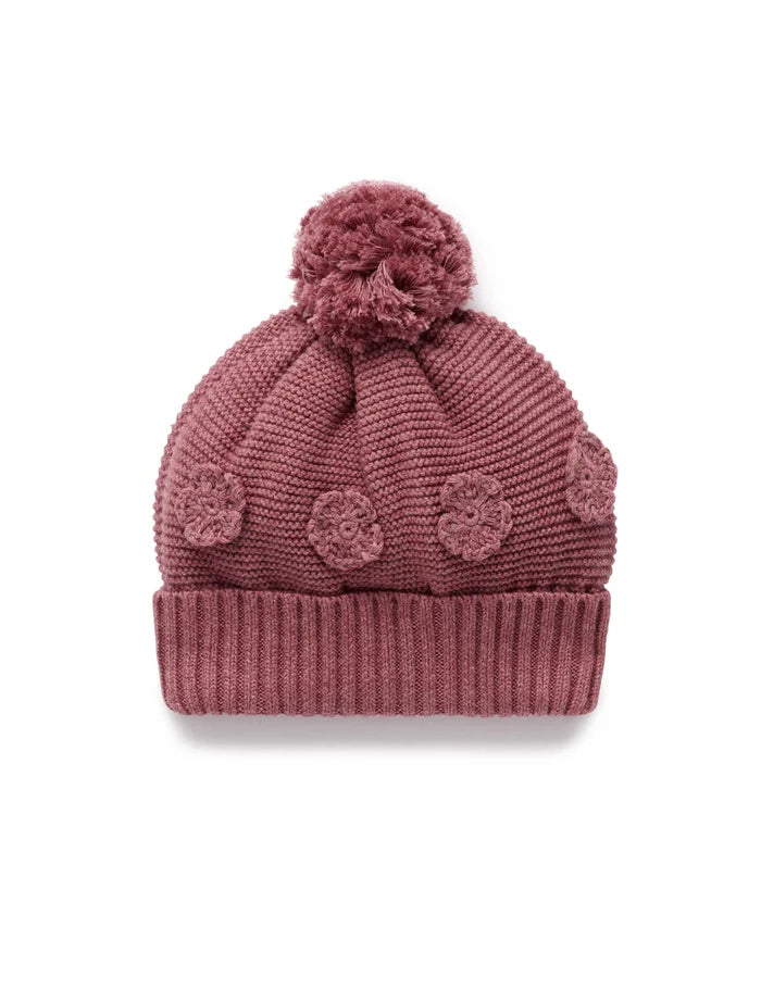 Purebaby - Crochet Flower Beanie - Toadstool Melange