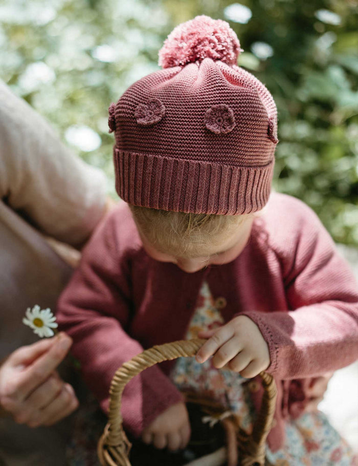 Purebaby - Crochet Flower Beanie - Toadstool Melange