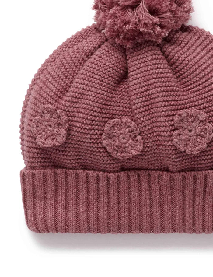Purebaby - Crochet Flower Beanie - Toadstool Melange