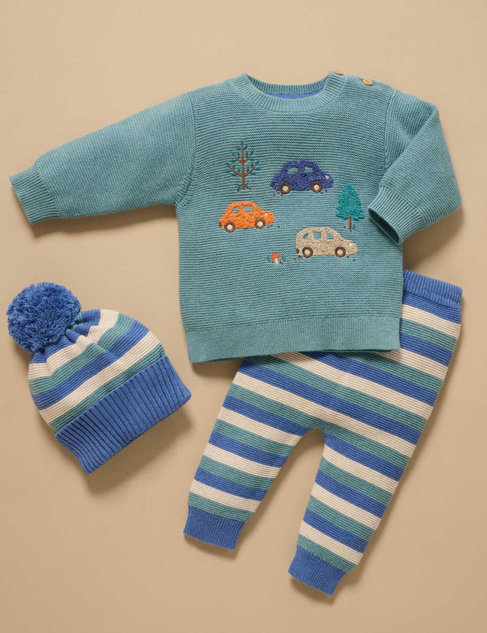 Purebaby - Knitted Leggings - Duck Egg Stripe