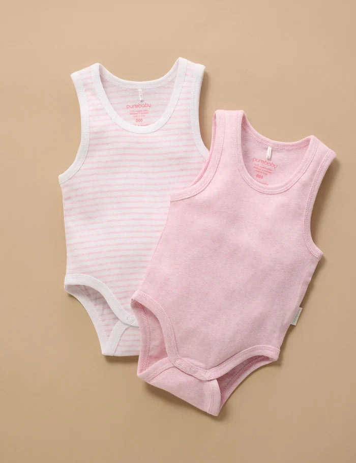 Purebaby - Rib Bodysuit 2 Pack - Pale Pink