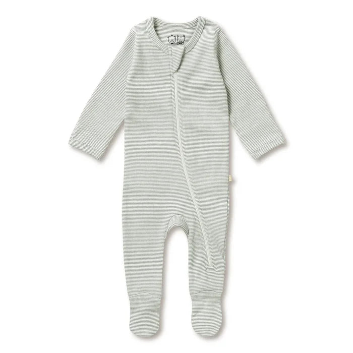 Wilson & Frenchy - Organic Stripe Rib Zipsuit With Feet - Fern
