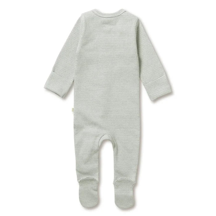 Wilson & Frenchy - Organic Stripe Rib Zipsuit With Feet - Fern