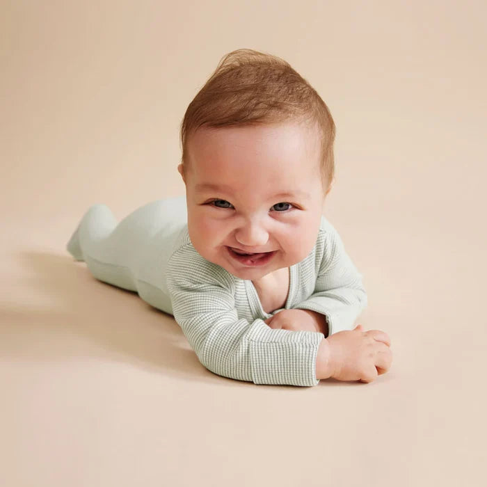 Wilson & Frenchy - Organic Stripe Rib Zipsuit With Feet - Fern